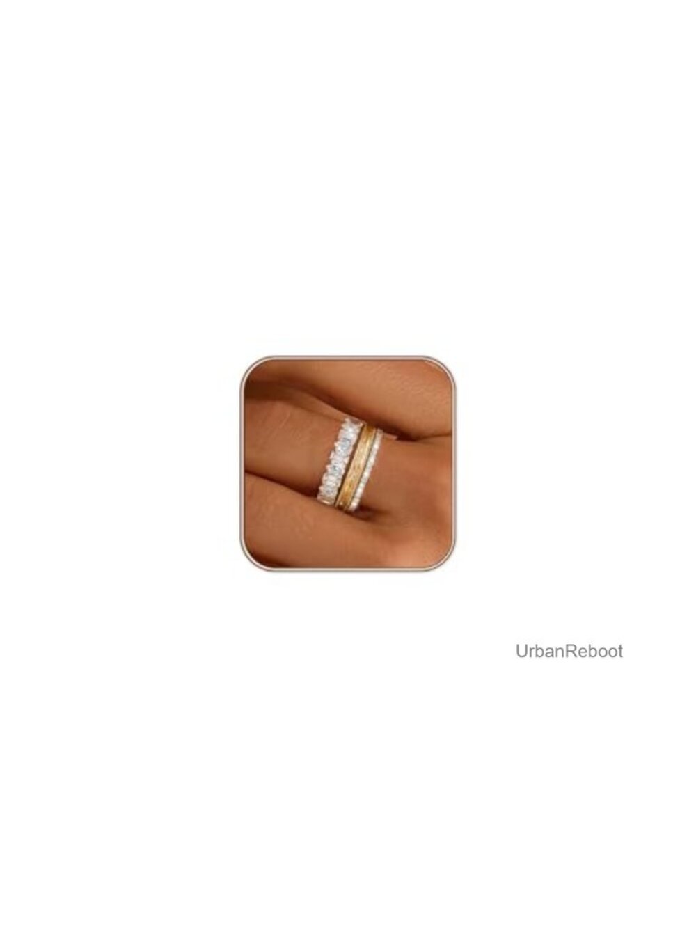 14K Gold Plated Stackable Rings Set Cubic Zirconia 3pc